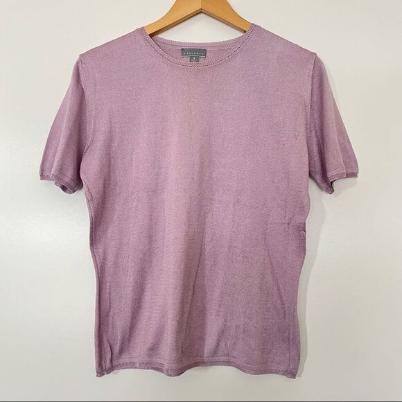 Talora Lilac Pale Purple Short Sleeve Cotton Blend Sweater Made in Italy Medium - Picture 1 of 5